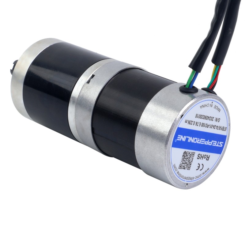 Motor BLDC con engranaje redondo de 24V y 101W, caja de cambios planetaria redonda de 20,00Nm(2832,23oz.in) 100:1 - 57BYA74-24-01-PG100 | StepperOnline