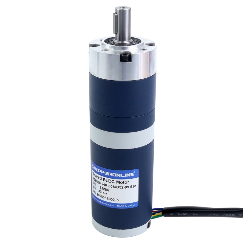 24V 60W 30,1RPM Motor DC sin Escobillas con Caja Reductora 13,80Nm(1954,24oz.in) 99,5:1 Caja Planetaria - M52B60-24P-30S/G52-99.5S1 | StepperOnline