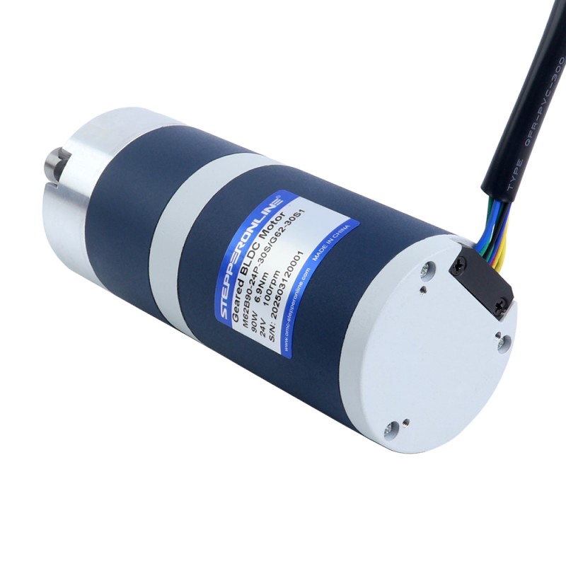 24V 90W 100RPM Motor DC sin Escobillas con Caja Reductora 6,90Nm(977,12oz.in) 30:1 Caja Planetaria - M62B90-24P-30S/G62-30S1 | StepperOnline