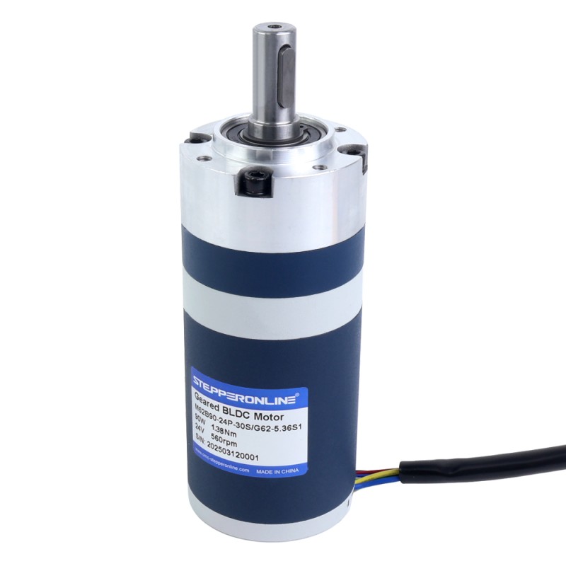 24V 90W 560RPM Motor DC sin Escobillas con Caja Reductora 1,38Nm(195,42oz.in) 5,36:1 Caja Planetaria - M62B90-24P-30S/G62-5.36S1 | StepperOnline