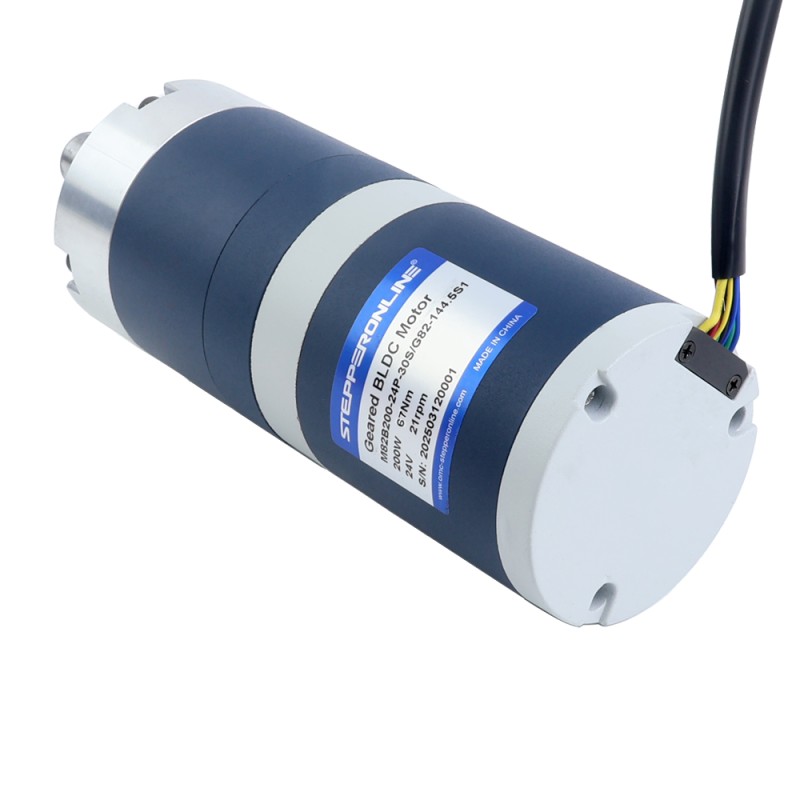 24V 200W 21RPM Motor DC sin Escobillas con Caja Reductora 67,00Nm(9487,98oz.in) 144,5:1 Caja Planetaria - M82B200-24P-30S/G82-144.5S1 | StepperOnline
