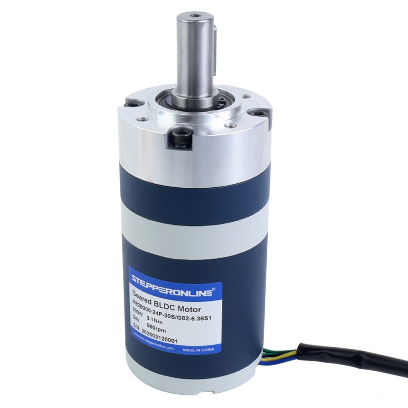 24V 200W 560RPM Motor DC sin Escobillas con Caja Reductora 3,10Nm(439,00oz.in) 5,36:1 Caja Planetaria - M82B200-24P-30S/G82-5.36S1 | StepperOnline