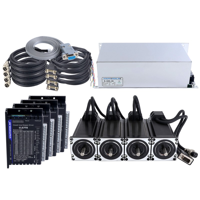 Kit de motor paso a paso de lazo cerrado TES Serie 4 Ejes 3,0Nm(424,83oz.in) Nema 23 con driver CL57TE y fuente de alimentación - 4-CLTES30A | StepperOnline