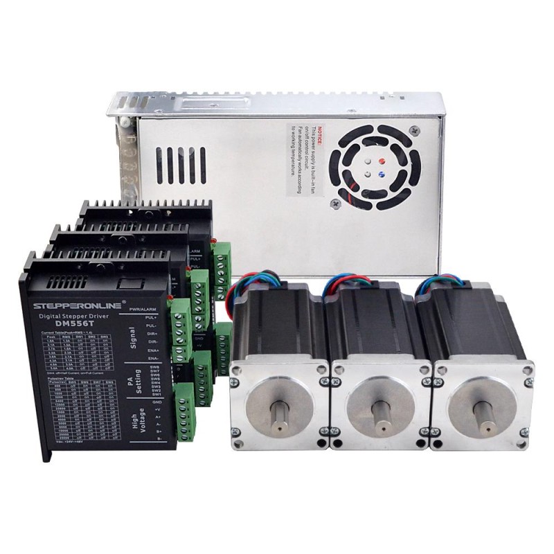 Kit de 3 ejes 3.0Nm(425oz.in) 4.2A Nema 23 Motor y Driver DM556T y fuente de alimentación de 48V