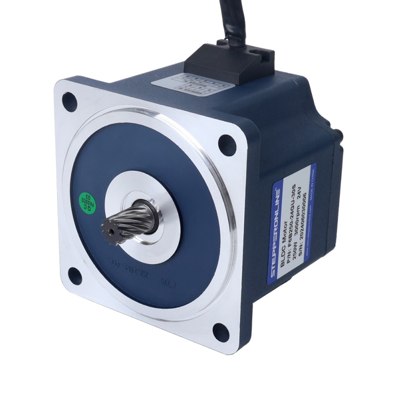 Motor CC sin escobillas con engranaje de 24V 250W 15RPM 40,00Nm(5664,48oz.in) Caja de engranajes rectos 200:1 - F6B250-24GU-30S/6GU200K | StepperOnline