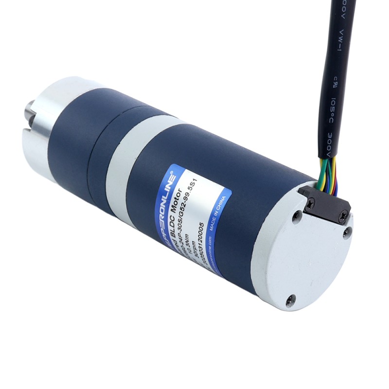 24V 60W 30,1RPM Motor DC sin Escobillas con Caja Reductora 13,80Nm(1954,24oz.in) 99,5:1 Caja Planetaria - M52B60-24P-30S/G52-99.5S1 | StepperOnline