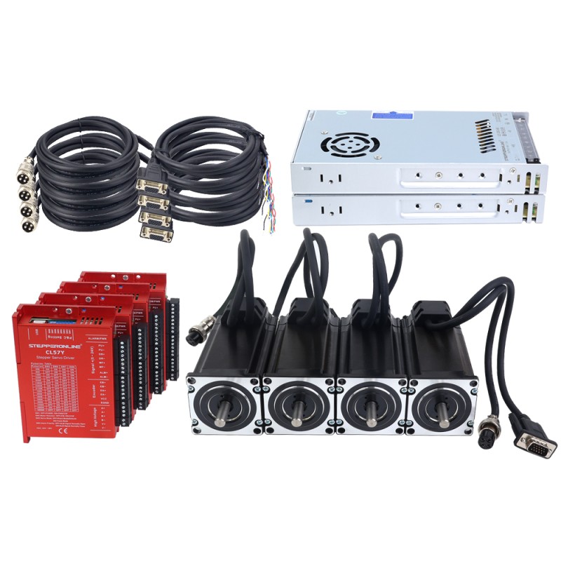 Kit de Motor Paso a Paso de Bucle Cerrado YS Series de 4 Ejes 3.00Nm(424.83oz.in) Nema 23 con Cables de 2.0m y Fuente de Alimentación - 4-CLYS30 | StepperOnline