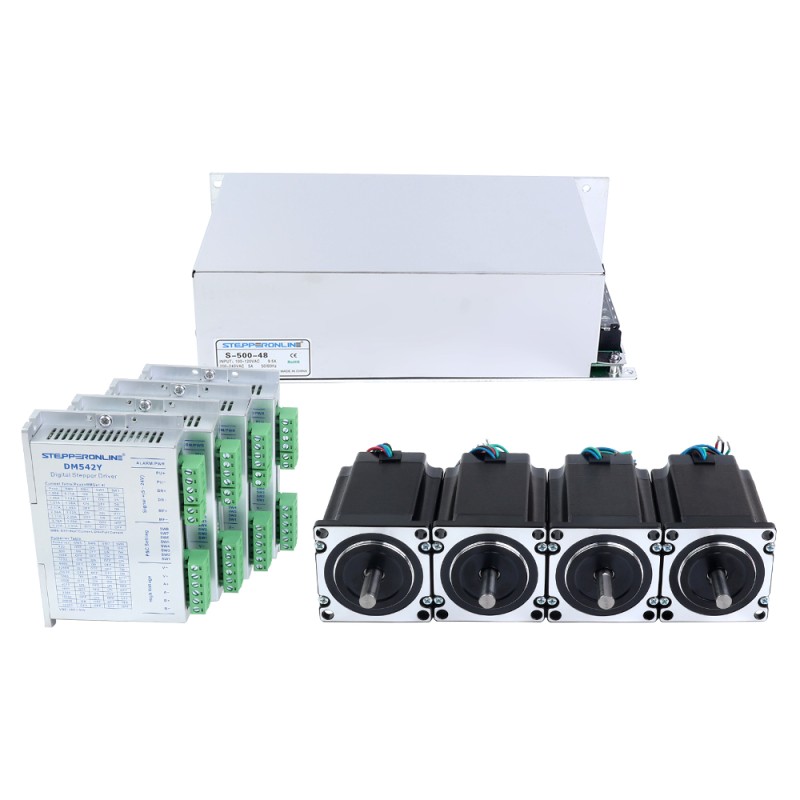 Kit de Motor Paso a Paso YS Series de 4 Ejes 1.9Nm(269.06oz.in) Nema 23 con Driver y Fuente de Alimentación de 48V - 4-DM542Y-S19 | StepperOnline