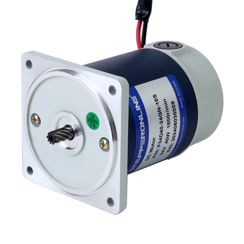 Cepillado 24V 40W 0,53Nm(75,05oz.in) 360RPM con motor de engranajes CC con caja de cambios rectos 5:1 - F34D40-24GN-18S/4GN5K | StepperOnline