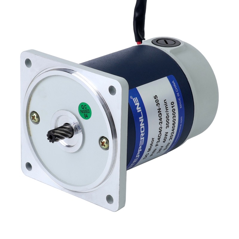 Cepillado 24V 40W 1,28Nm(181,26oz.in) 150RPM con motor de engranajes CC con caja de cambios rectos 20:1 - F34D40-24GN-30S/4GN20K | StepperOnline