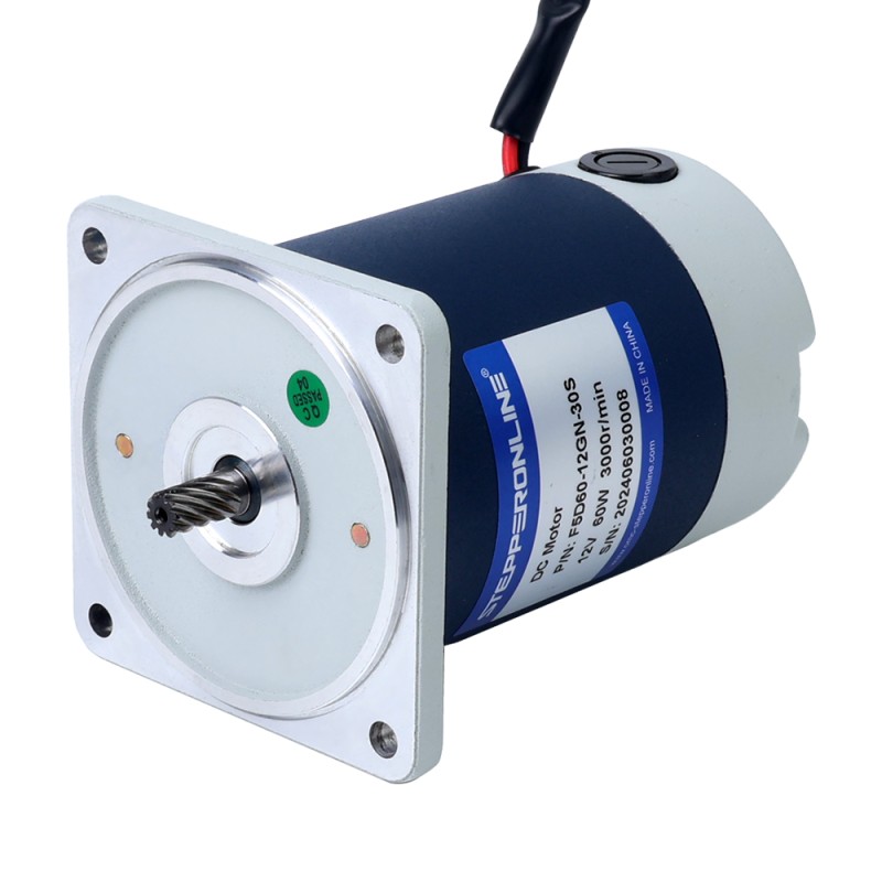 Cepillado 12V 60W 10,00Nm(1416,12oz.in) 30RPM con motor de engranajes CC con caja de cambios rectos 100:1 - F5D60-12GN-30S/5GN100K | StepperOnline
