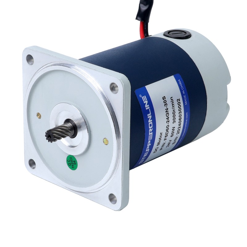 Cepillado 24V 60W 1,54Nm(218,08oz.in) 300RPM con motor de engranajes CC con caja de cambios rectos 10:1 - F5D60-24GN-30S/5GN10K | StepperOnline