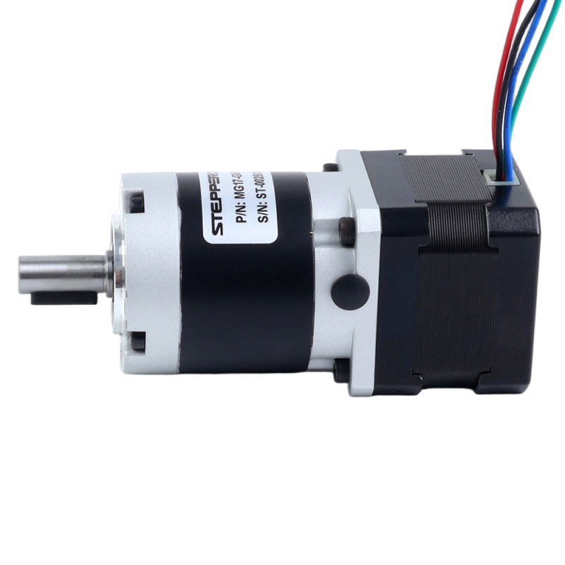 Motor paso a paso Nema 17 bipolar L=34mm w/ con caja de cambios planetaria serie MG relación de reducción 100:1 - 17HS13-0404S-MG100 | StepperOnline
