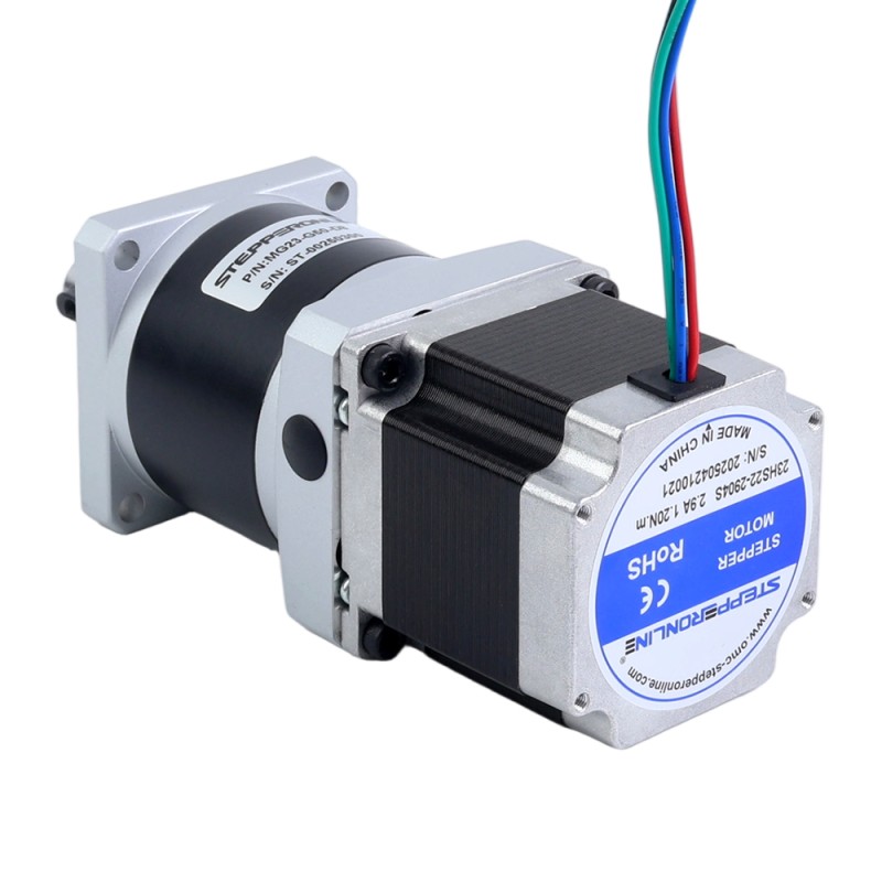 Motor paso a paso Nema 23 bipolar L=54.5mm w/ con caja de cambios planetaria serie MG relación de reducción 50:1 - 23HS22-2904S-MG50 | StepperOnline