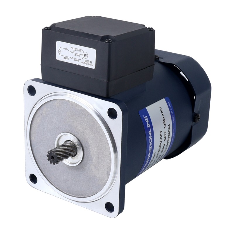 90W 220VAC 50Hz 13,5RPM 40,00Nm(5664,47oz.in) Brida 90mm Motor de inducción de CA monofásico con eje chavetero de caja de cambios en ángulo recto - 5IK90GU-CFT/5GU100RT | StepperOnline