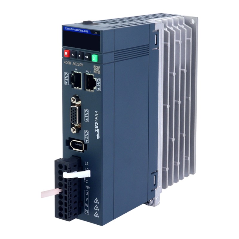 Kit de servomotor de CA EtherCAT de 400W serie A6, 3000rpm, 1,27Nm con freno, codificador absoluto de 17 bits IP67 - A6-EC400H2B1-M17 | StepperOnline