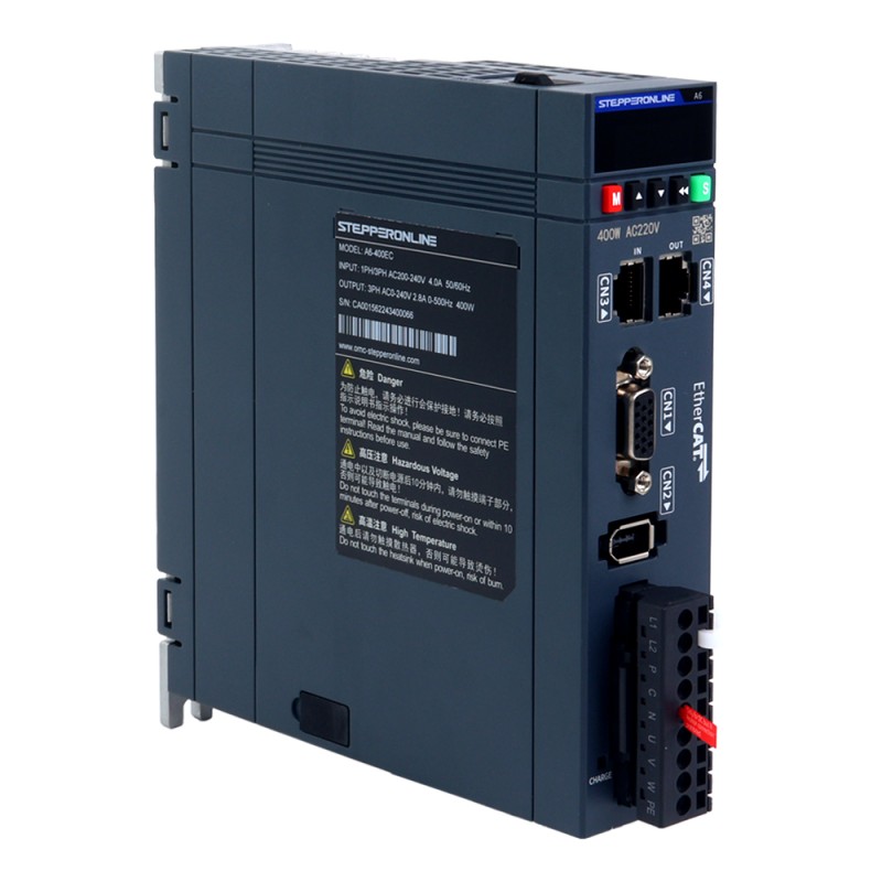 Kit de servomotor de CA EtherCAT de 400W serie A6, 3000rpm, 1,27Nm con freno, codificador absoluto de 17 bits IP67 - A6-EC400H2B1-M17 | StepperOnline