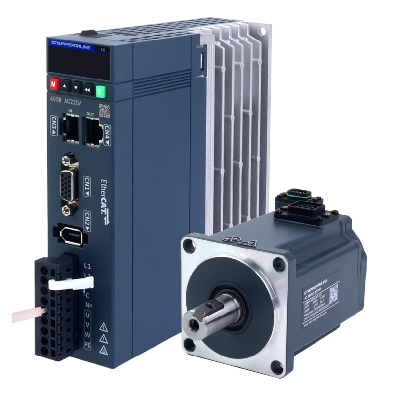 Kit de servomotor de CA EtherCAT de 400W serie A6, codificador absoluto de 17 bits, 3000rpm, 1,27Nm, IP67 - A6-EC400H2A1-M17 | StepperOnline