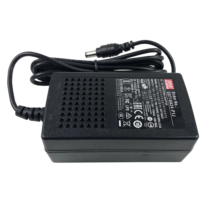 GST18A24-P1J MEANWELL 18W 24VDC 0.75A 115/230VACAC-DCAdaptador industrialVerde confiable