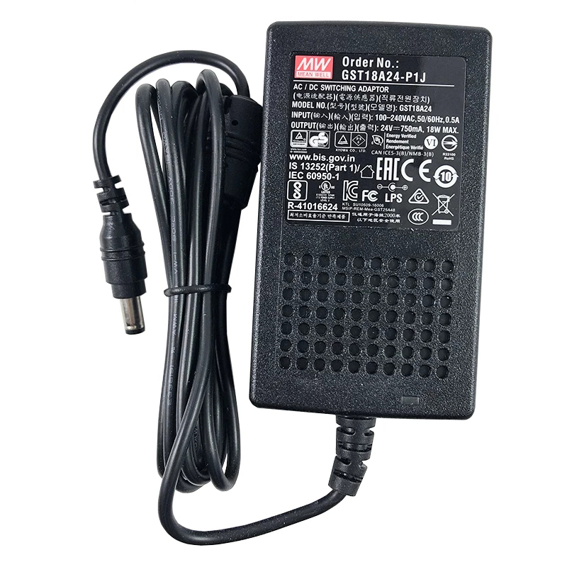 GST18A24-P1J MEANWELL 18W 24VDC 0.75A 115/230VACAC-DCAdaptador industrialVerde confiable