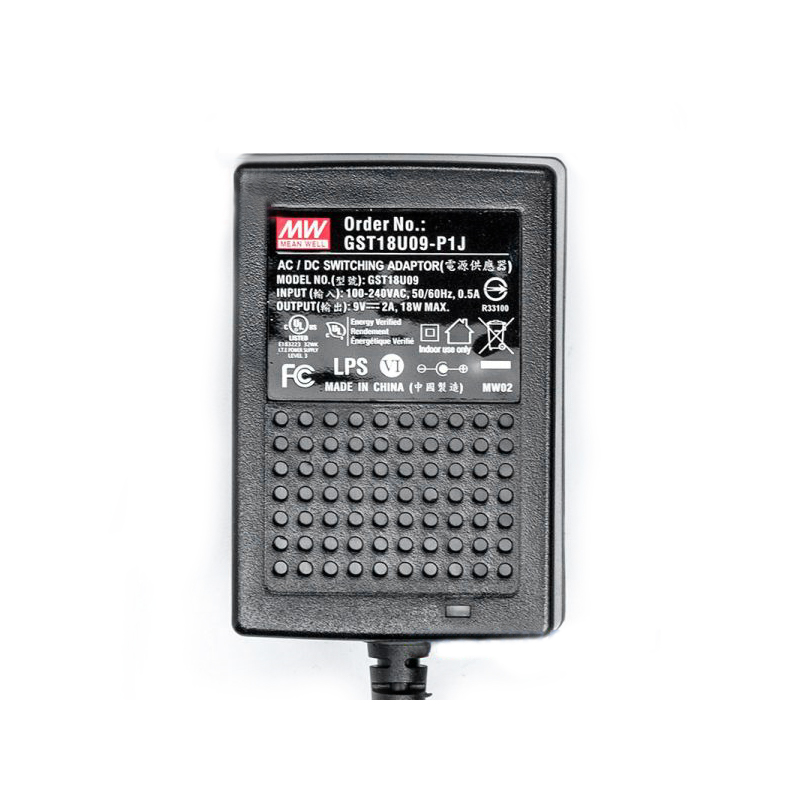GST18U09-P1J MEANWELL 18W 9VDC 2A 115/230VACAC-DCAdaptador industrialVerde confiable