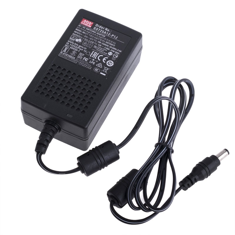 GST25A12-P1J MEANWELL 25W 12VDC 2.08A 115/230VACAC-DCAdaptador industrialVerde confiable