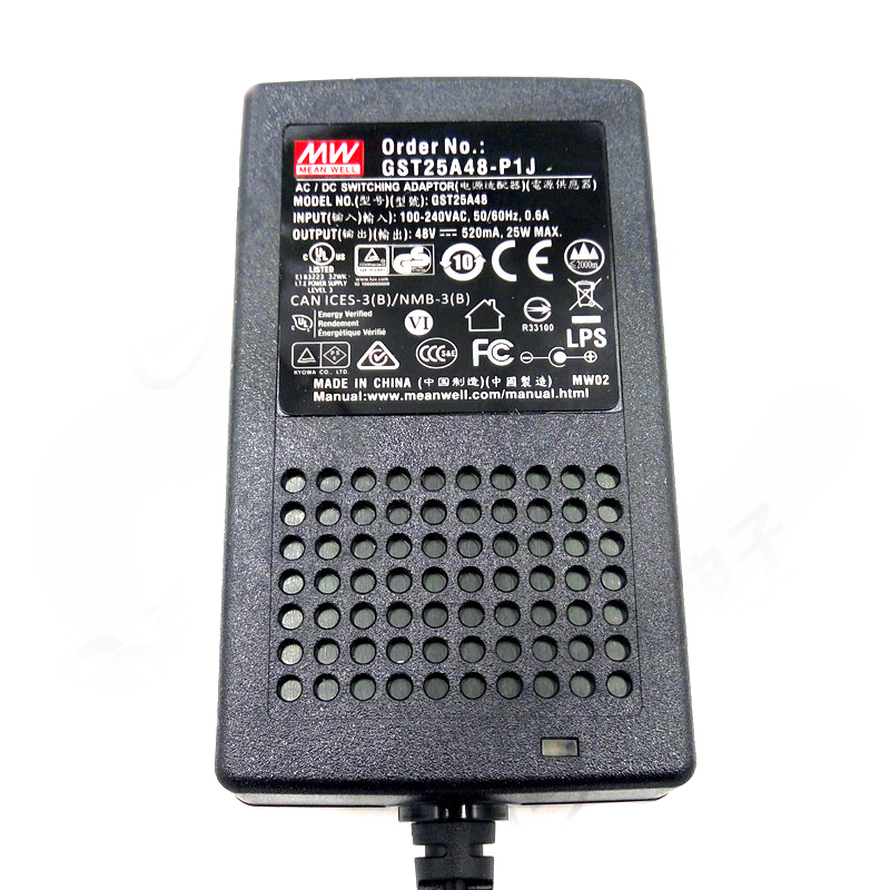 GST25A48-P1J MEANWELL 25W 48VCC 0.52A 115/230VACAC-DCAdaptador industrialVerde confiable