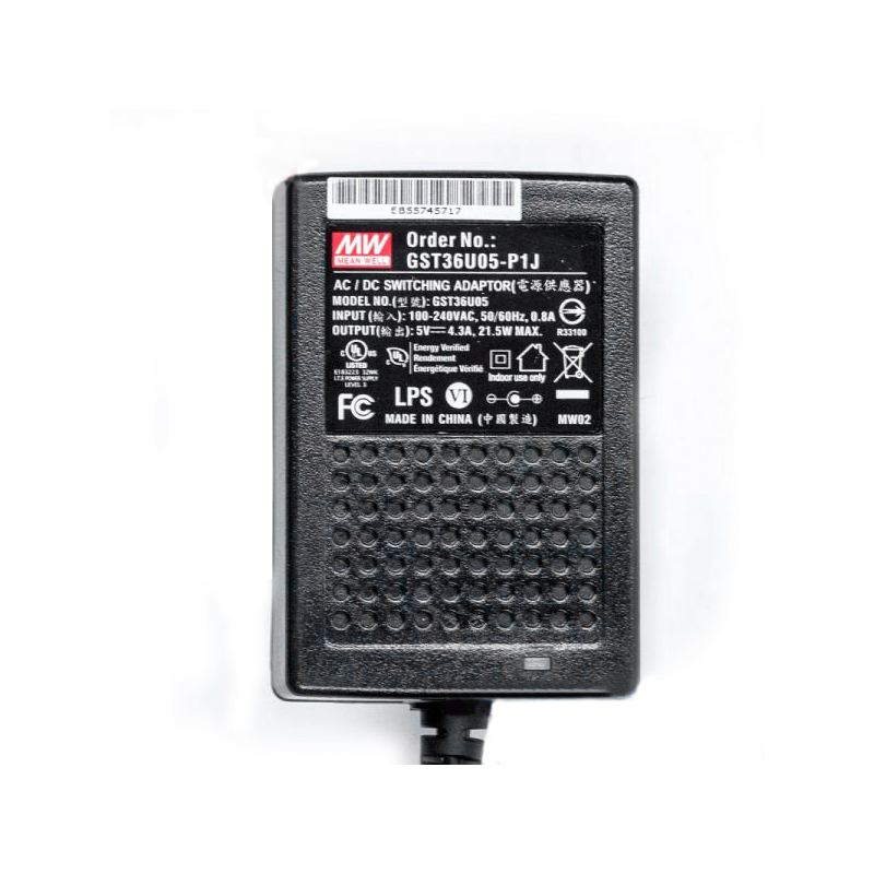 GST36U05-P1J MEANWELL 21.5W 5VDC 4.3A 115/230VACAC-DCAdaptador industrialVerde confiable
