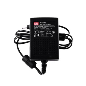 GST36U24-P1J MEANWELL 36W 24VDC 1.5A 115/230VACAC-DCAdaptador industrialVerde confiable