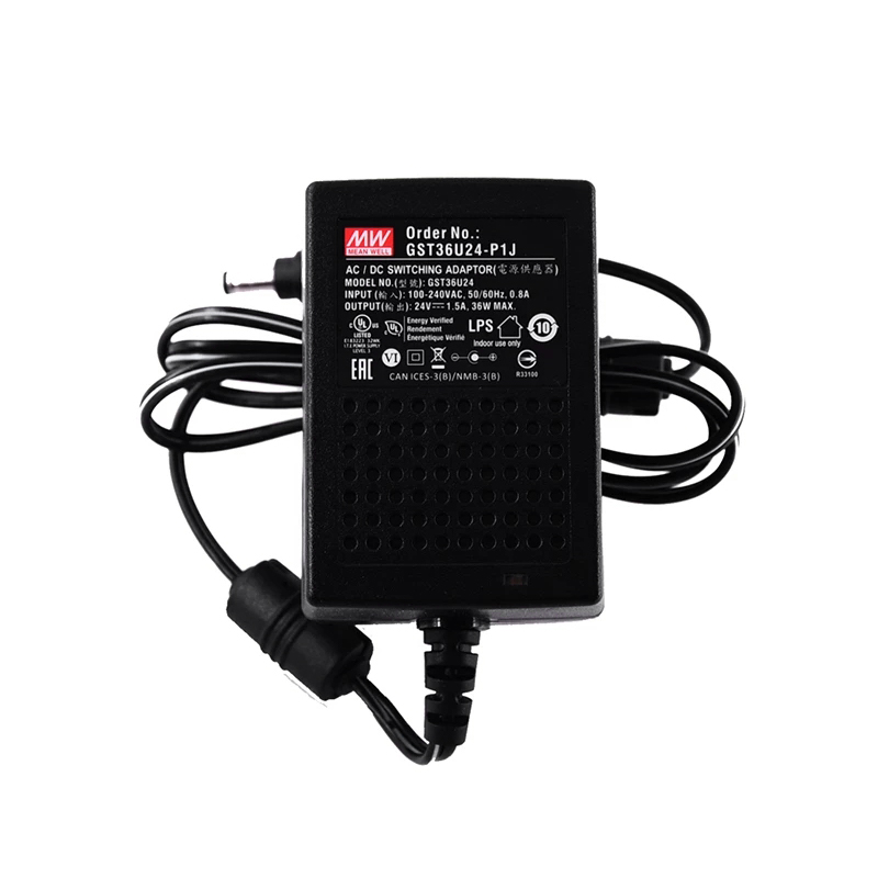 GST36U24-P1J MEANWELL 36W 24VDC 1.5A 115/230VACAC-DCAdaptador industrialVerde confiable