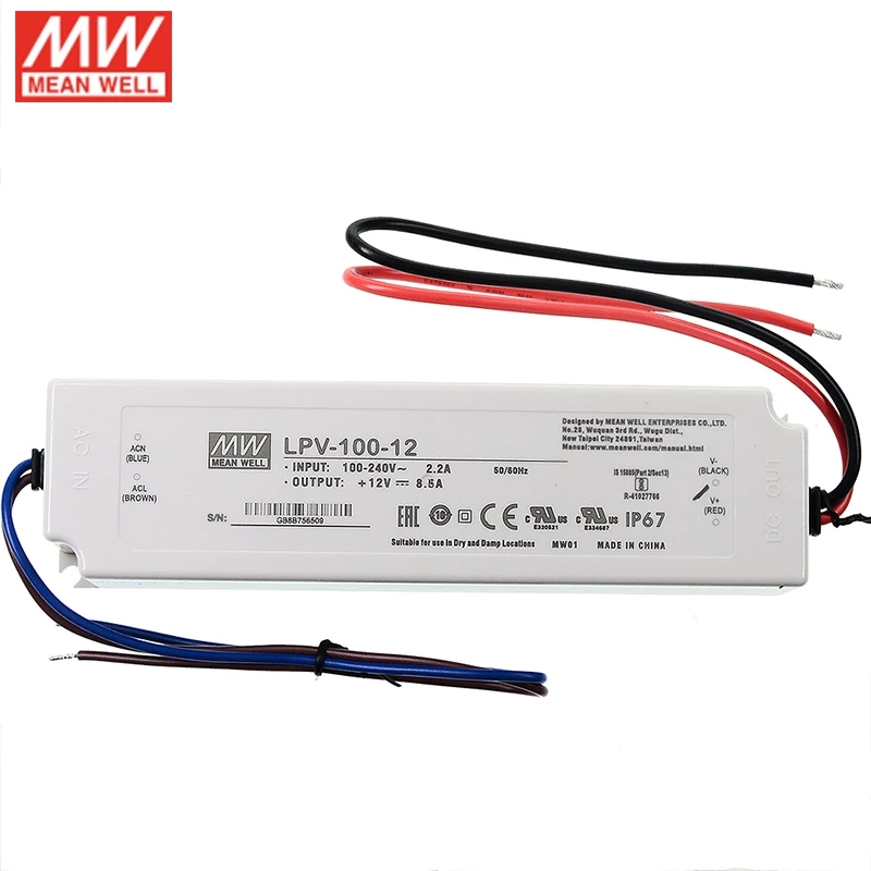 LPV-100-12 MEANWELL 12V 8.5A 100W Fuente deAlimentación conmutada de salida única