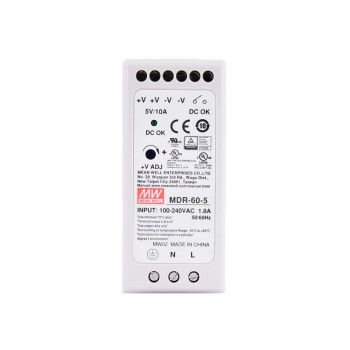 MDR-60-5 MEANWELL 60W 5VDC 10A 115/230VAC Fuente de Alimentación de carril DIN