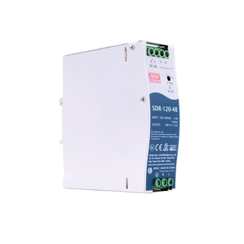 SDR-120-48 MEANWELL 120W 48VDC 2.5A 115/230VAC Salida única Industrial DIN RAIL con función PFC
