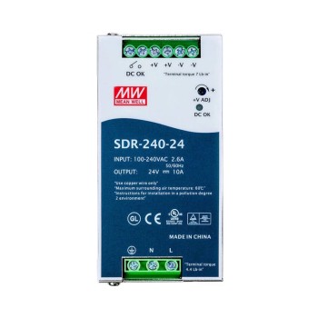 SDR-240-24 MEANWELL 240W 24VDC 10A 115/230VAC con función PFC Fuente de Alimentación en carril DIN