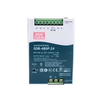 SDR-480P-24  480W 24VDC 20A 115/230VAC Salida única Industrial DIN RAIL con PFC y función paralela