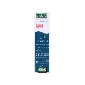 SDR-75-12 MEANWELL 75.6W 12VDC 6.3A 115/230VAC Fuente de Alimentación de riel DIN