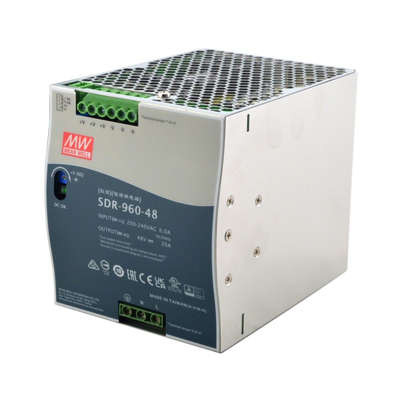 SDR-960-48 MEANWELL 960W 48VDC 20A 230VAC con función PFC Fuente deAlimentación de riel DIN