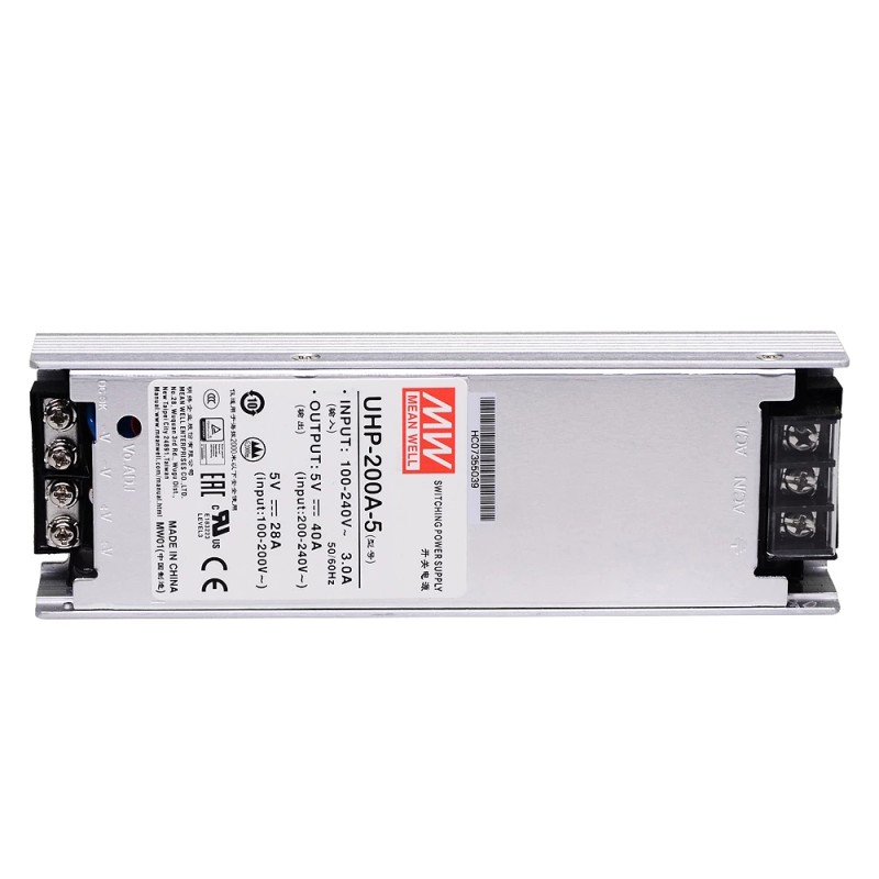 UHP-200A-5 MEANWELL 200W 5VDC 40A 115/230VAC Tipo delgado con fuente deAlimentación conmutada PFC