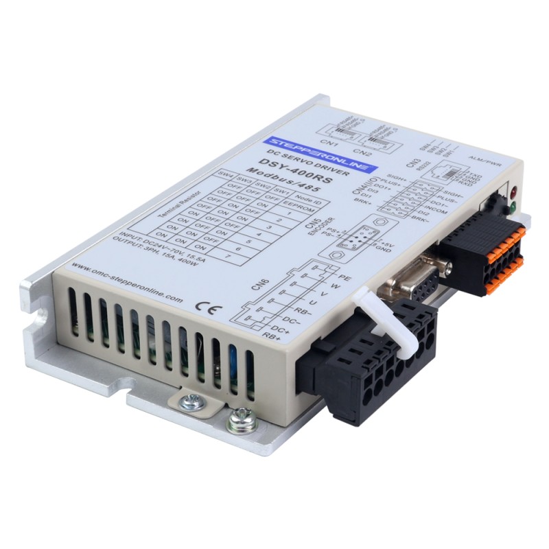 Servomotor de DC RS485 de 400W, serie DSY, 24-70VDC, 1,27Nm con freno, 3000rpm, codificador incremental de 17 bits, IP65 - DSY-RS400L2B2-M17S | StepperOnline