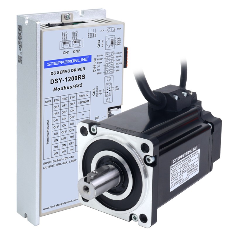 Servomotor de DC RS485 de 1000W, serie DSY, 24-70VDC, 3,20Nm, 3000rpm, codificador incremental de 17 bits, IP65 - DSY-RS1000L2A2-M17S | StepperOnline