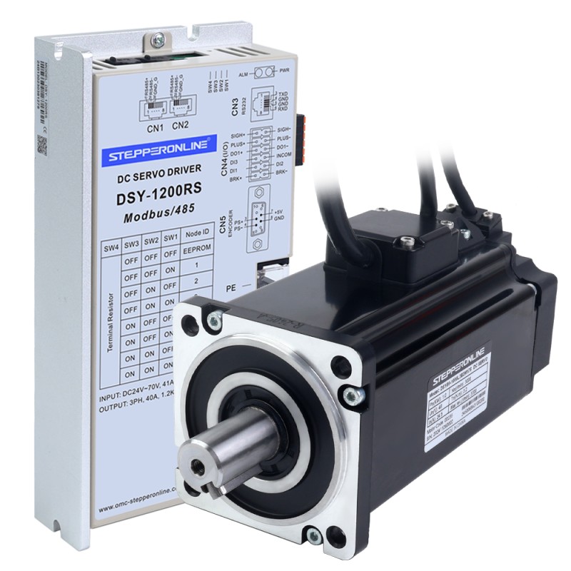 Servomotor de DC RS485 de 1000W, serie DSY, 24-70VDC, 3,20Nm con freno, 3000rpm, codificador incremental de 17 bits, IP65 - DSY-RS1000L2B2-M17S | StepperOnline