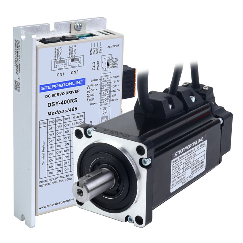 Servomotor de DC RS485 de 400W, serie DSY, 24-70VDC, 1,27Nm con freno, 3000rpm, codificador incremental de 17 bits, IP65 - DSY-RS400L2B2-M17S | StepperOnline