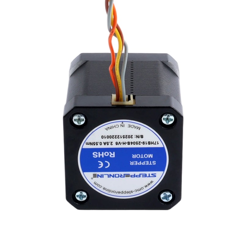 Motor paso a paso de alta temperatura Nema 17, 55Ncm(77,93oz.in), eje tipo D de 5mm, 38mm, clase de aislamiento H 180 °C, conector JST-XH - 17HS19-2504S-H-V6 | StepperOnline