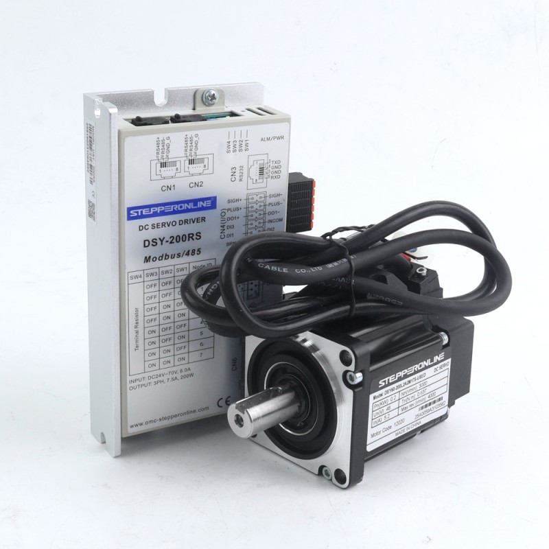 Servomotor deDC RS485 de 200W, serie DSY, 24-70VDC, 0,637Nm, 3000rpm, codificador incremental de 17 bits, IP65 - DSY-RS200L2A2-M17S | StepperOnline