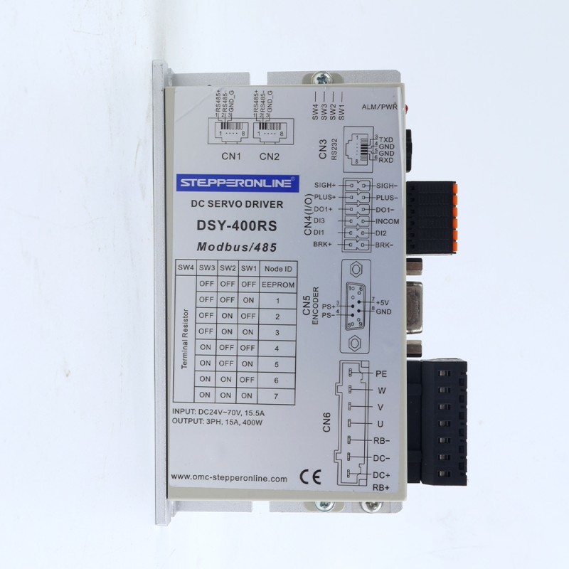 Servomotor de DC RS485 de 400W, serie DSY, 24-70VDC, 1,27Nm con freno, 3000rpm, codificador incremental de 17 bits, IP65 - DSY-RS400L2B2-M17S | StepperOnline